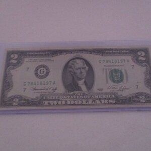 Two ($2.00) Dollar Currency Bill Series 1976 # G 78418197 A in Case